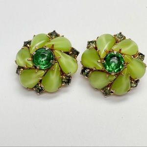 Vintage Weiss Lime Green & Emerald Domed Earrings